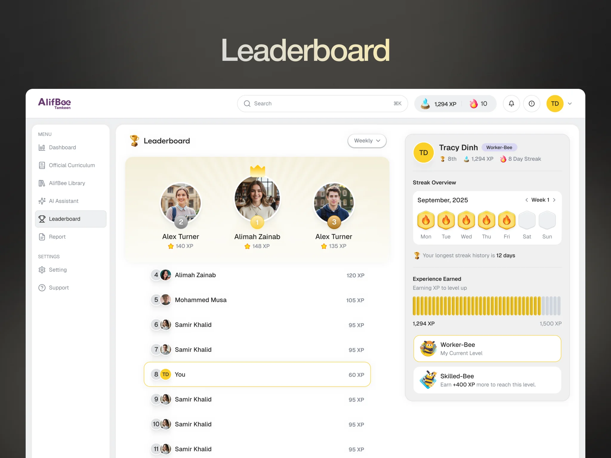 Alifbee — class leaderboard