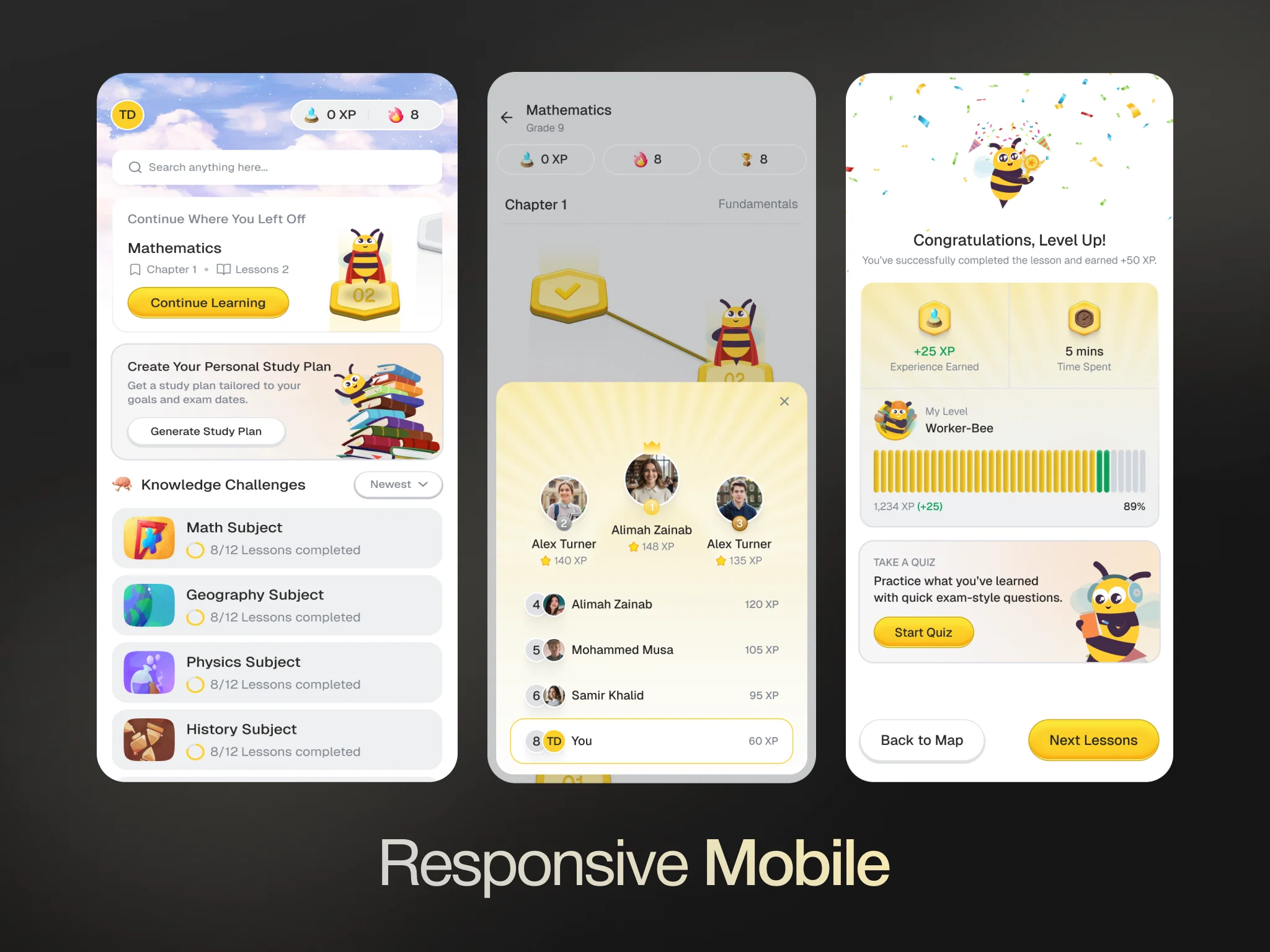 Alifbee — responsive mobile screens