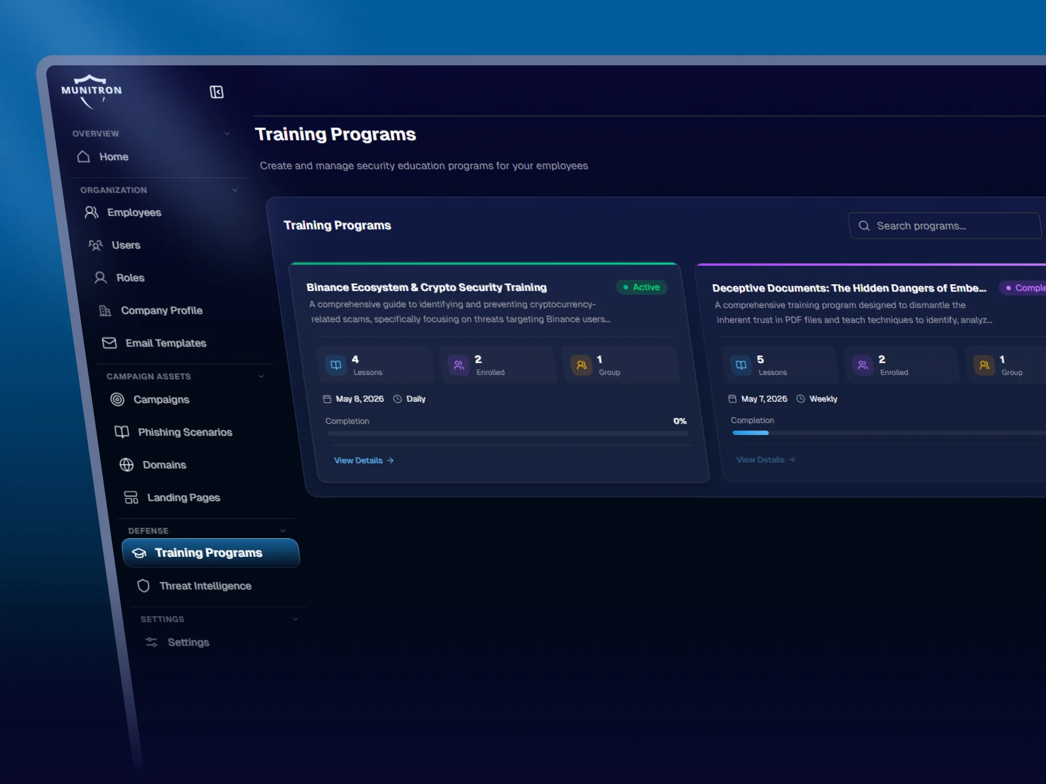 Munitron — programme planning view